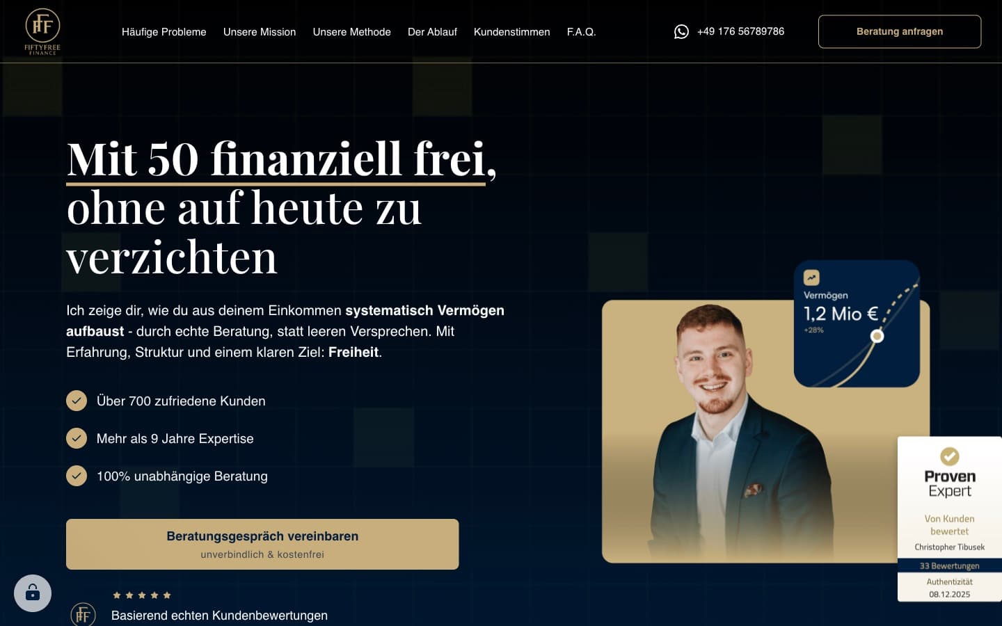 Website von FiftyFreeFinance, gebaut von ADYOUCATE